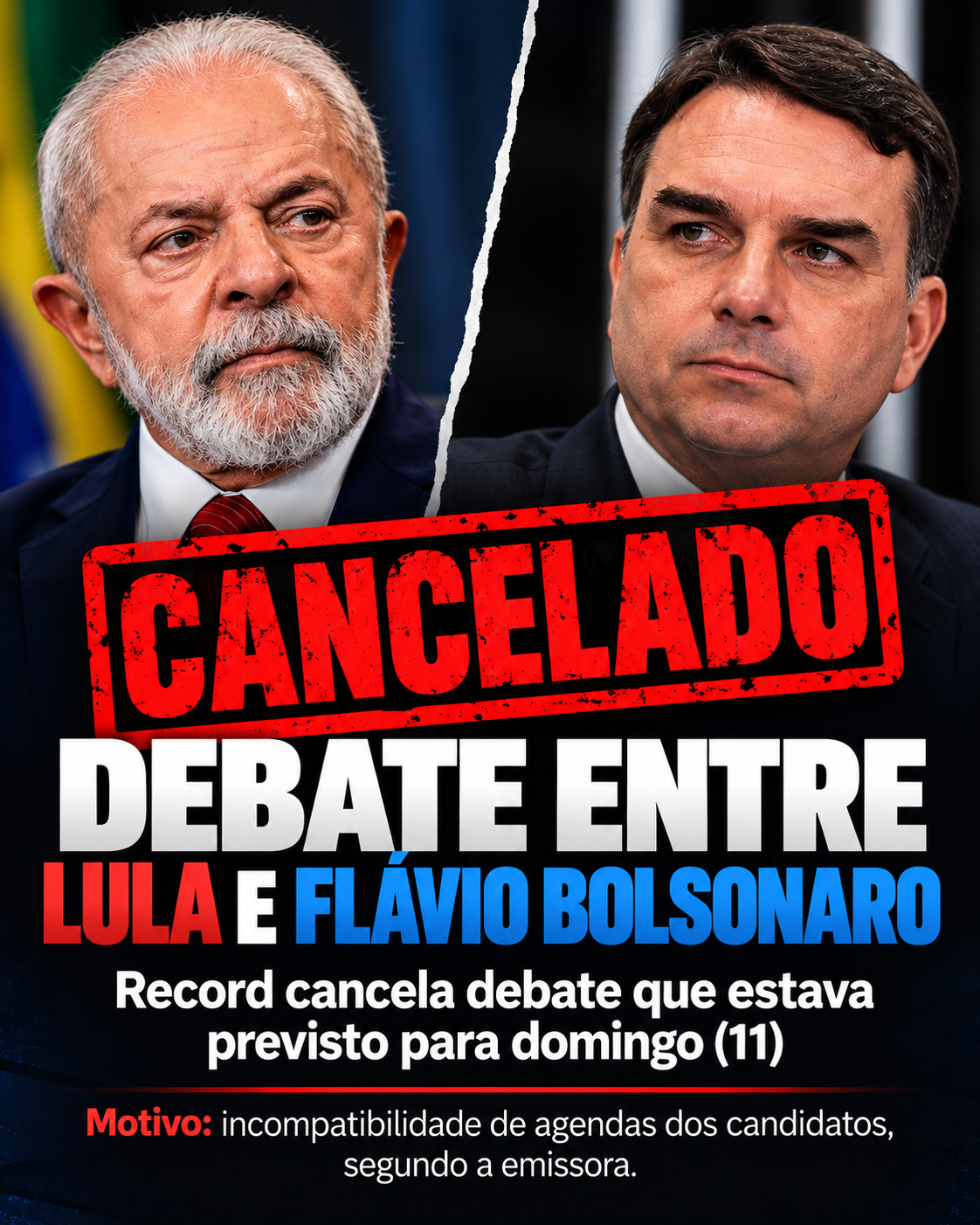 Record cancela debate de segundo turno entre Lula e Flávio Bolsonaro previsto para domingo