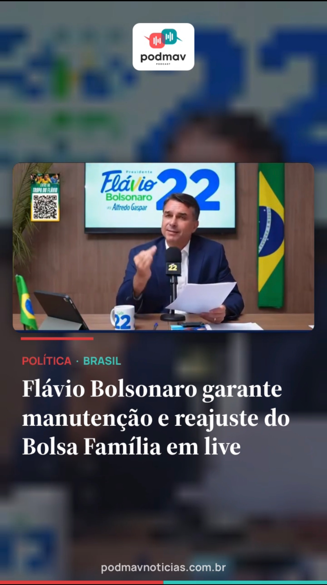 Flávio Bolsonaro garante manutenção e reajuste do Bolsa Família em live